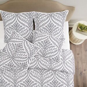 Ballard Designs Ada Embroidered Euro Shams Linen Cotton Blend Set of 2